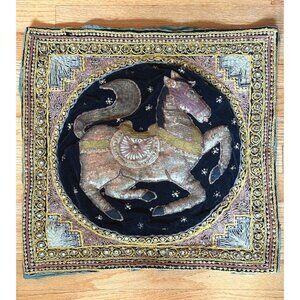 Handmade Burmese Kalaga Embroidered Tapestry Sequined Horse Motif